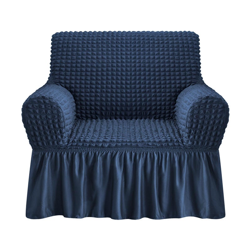 NICEEC Armchair Slipcover Blue Armchair Covers 1 Piece Easy Fitted Sofa Couch Cover Universal High Stretchable Durable Furniture Protector with Skirt Country Style (1 Seater Navy Blue) - Image 1